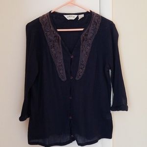 Orvis Button Up Peasant Blouse - Drk Ble